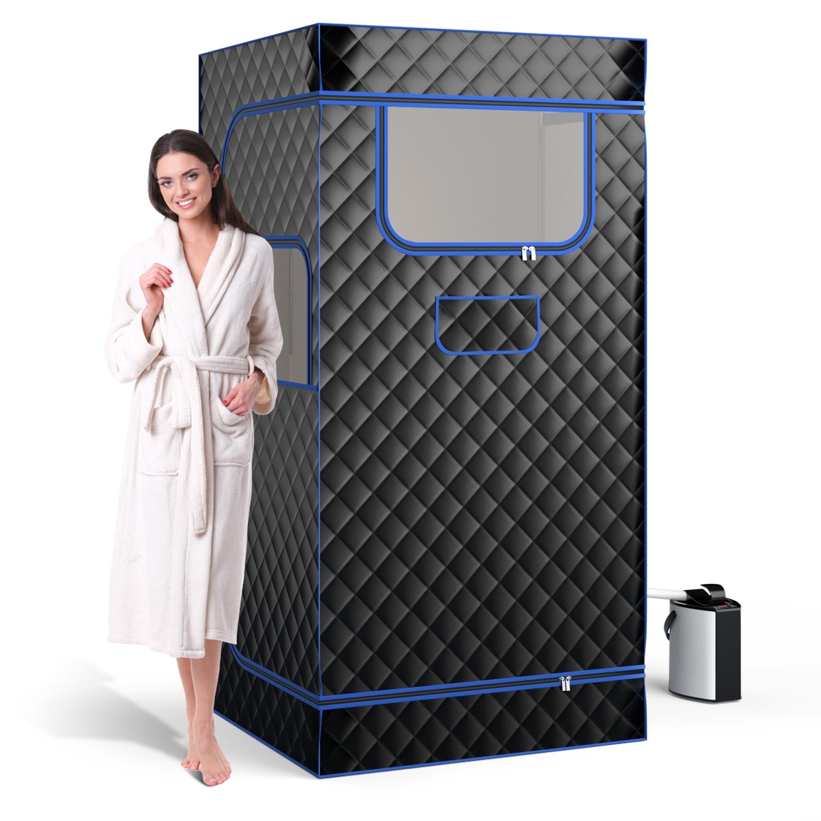 Portable Steam Sauna, 3L Steam Generator, Remote Control, Wood Foot Massager, Foldable Chair, Black Spa & Salon at Gallery Canada