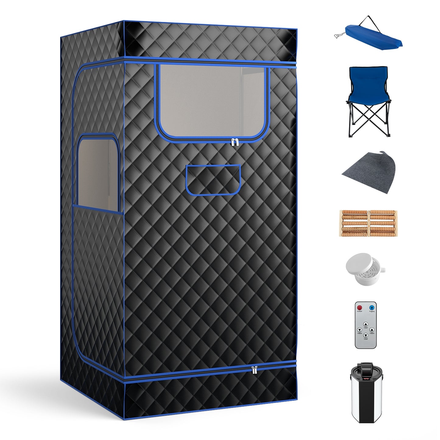 Portable Steam Sauna, 3L Steam Generator, Remote Control, Wood Foot Massager, Foldable Chair, Black Spa & Salon at Gallery Canada