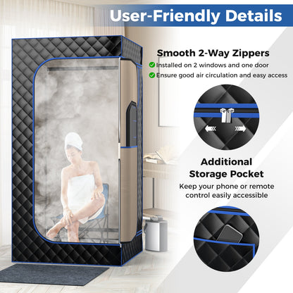 Portable Steam Sauna with 3L Steam Generator Remote Control Wood Foot Massager and Foldable Chair for Home, Black Spa & Salon at Gallery Canada