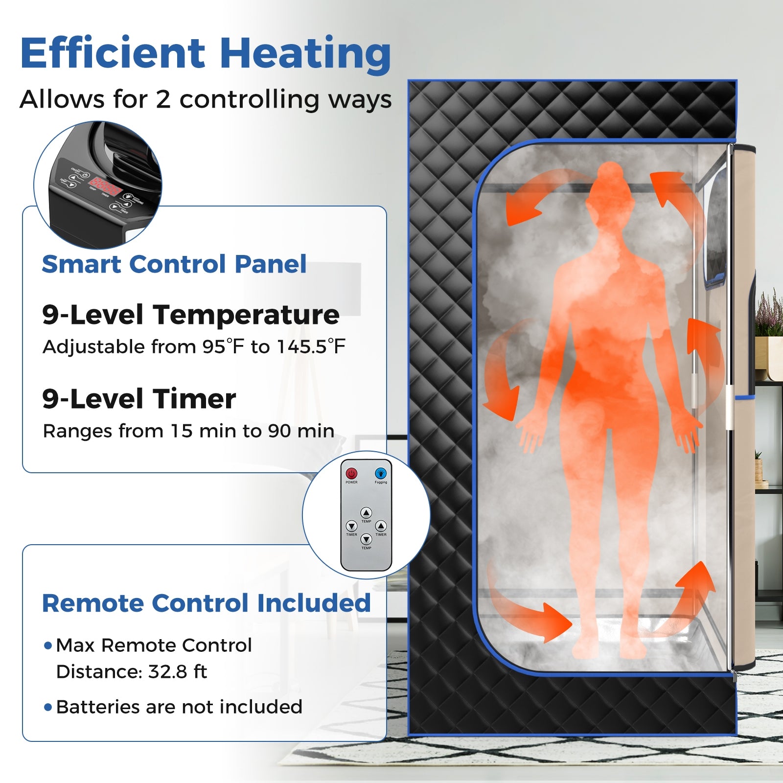 Portable Steam Sauna with 3L Steam Generator Remote Control Wood Foot Massager and Foldable Chair for Home, Black Spa & Salon at Gallery Canada