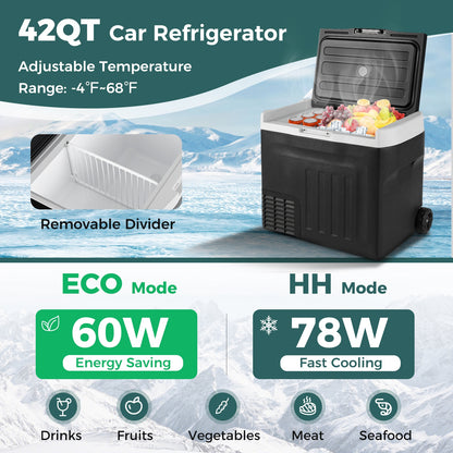 12V Car Refrigerator 42QT, Touch Panel, Removable Divider, Black Coolers at Gallery Canada