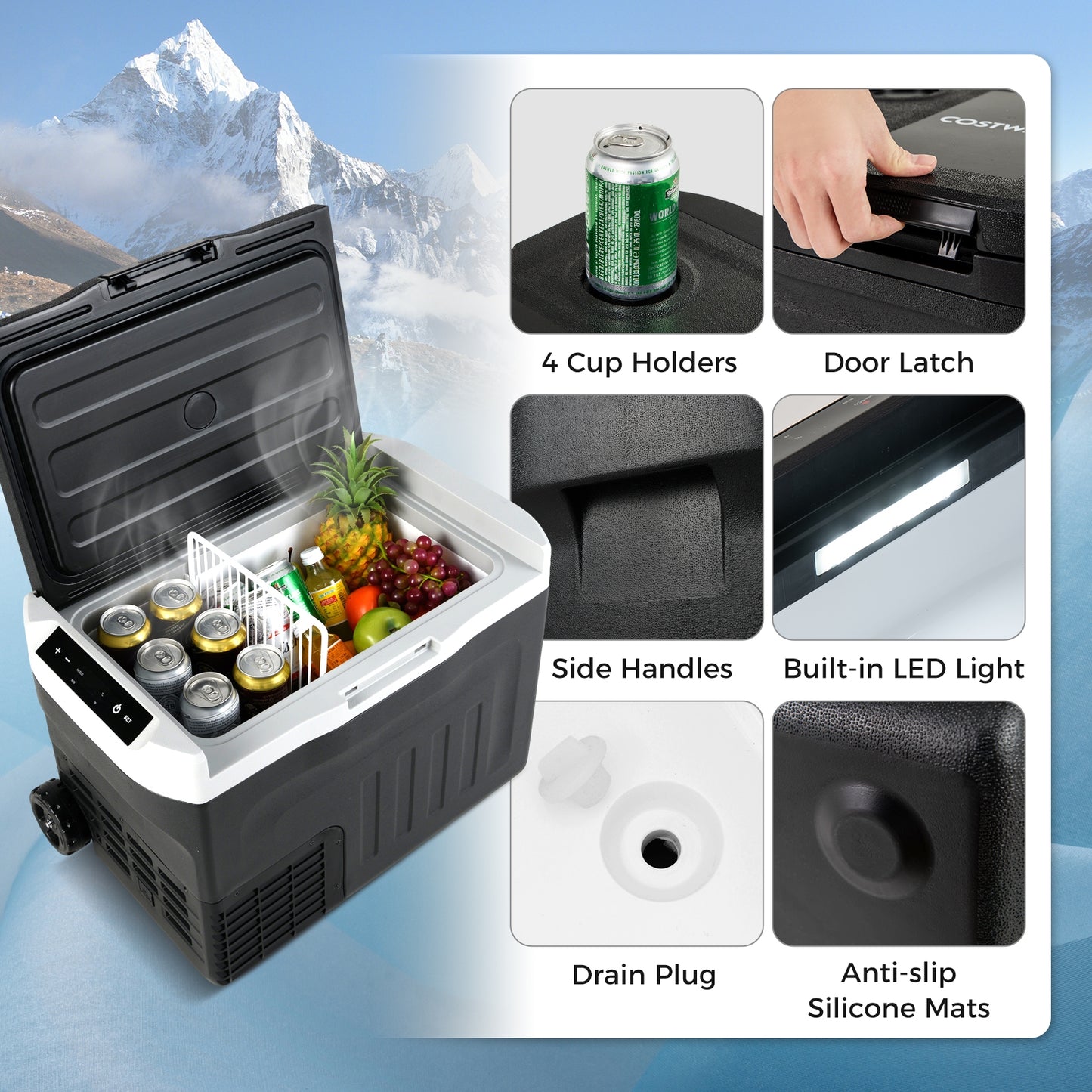 12V Car Refrigerator 42QT with Touch Panel and Removable Divider-L, Black Coolers at Gallery Canada