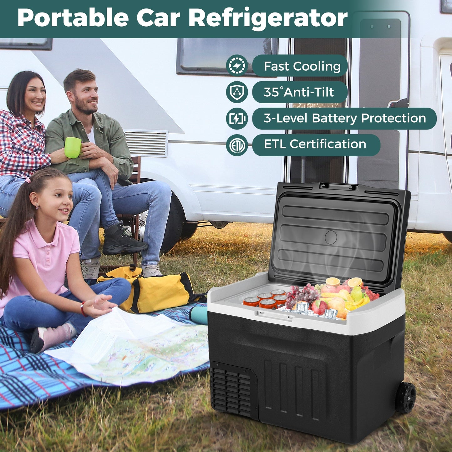 12V Car Refrigerator 32QT with Touch Panel and Removable Divider-M, Black Coolers at Gallery Canada