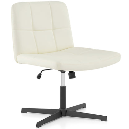 PU Leather Cross-Legged Office Chair, U-Shaped Seat, Beige Armless Chairs Beige at Gallery Canada