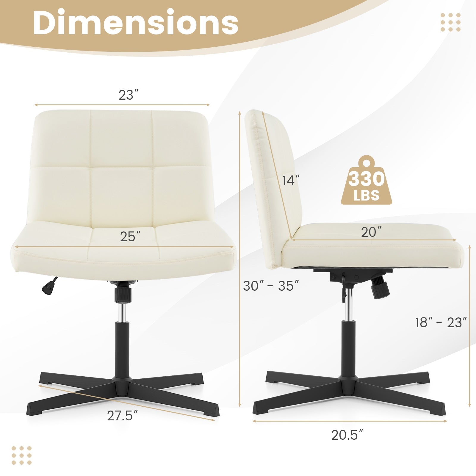 PU Leather Upholstered Cross-legged Office Chair with Oversized U-shaped Seat for Home Office Make Up, Beige Armless Chairs at Gallery Canada