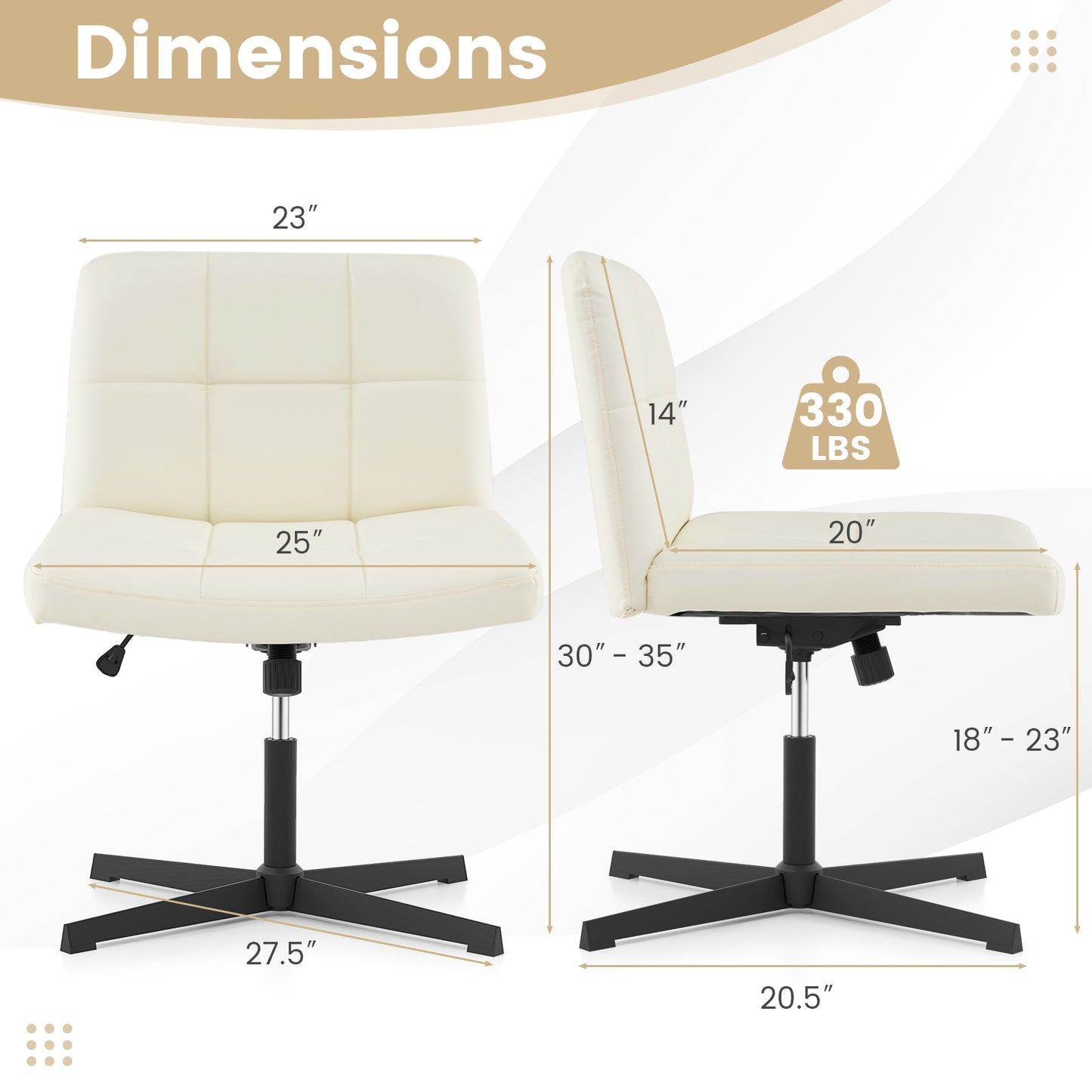 PU Leather Upholstered Cross-legged Office Chair with Oversized U-shaped Seat for Home Office Make Up, Beige Armless Chairs at Gallery Canada