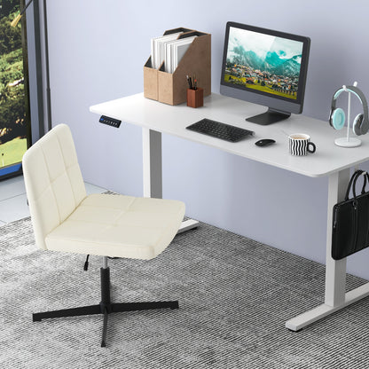 PU Leather Upholstered Cross-legged Office Chair with Oversized U-shaped Seat for Home Office Make Up, Beige Armless Chairs at Gallery Canada