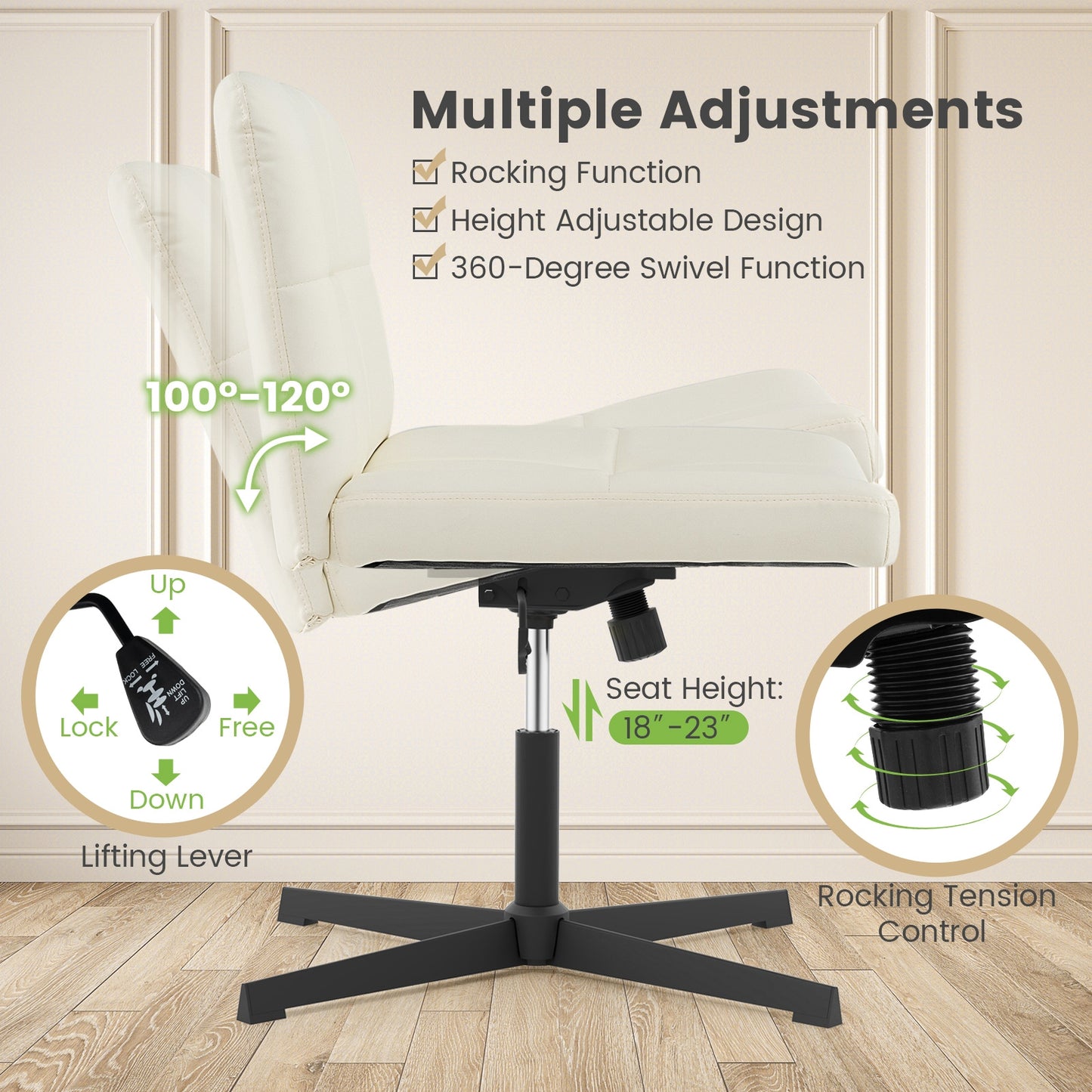 PU Leather Upholstered Cross-legged Office Chair with Oversized U-shaped Seat for Home Office Make Up, Beige Armless Chairs at Gallery Canada