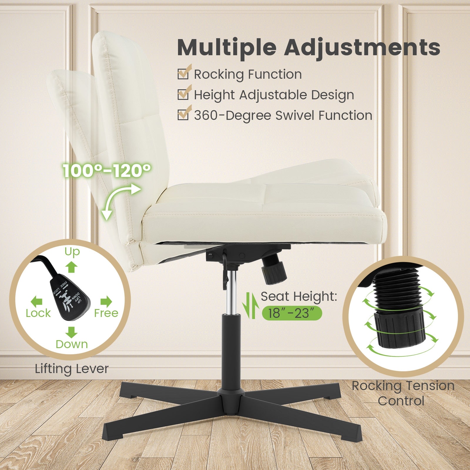 PU Leather Upholstered Cross-legged Office Chair with Oversized U-shaped Seat for Home Office Make Up, Beige Armless Chairs at Gallery Canada