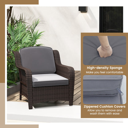 3 Pieces Outdoor Rattan Furniture Set with Cushions and Tempered Glass Coffee Table, Gray Patio Conversation Sets at Gallery Canada