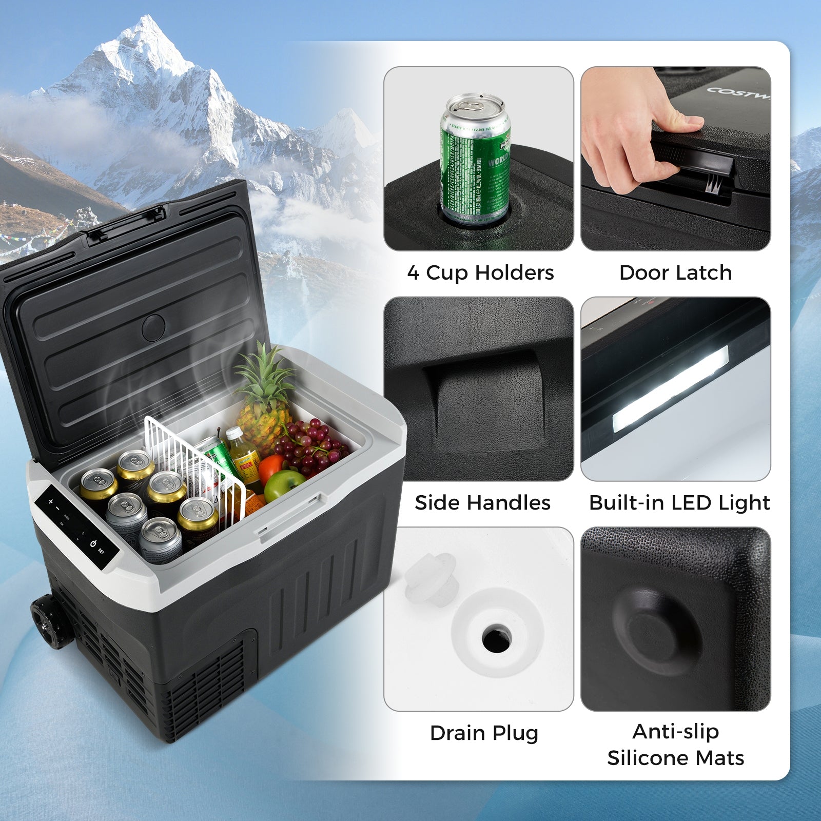 12V Car Refrigerator 32QT with Touch Panel and Removable Divider-M, Black Coolers at Gallery Canada