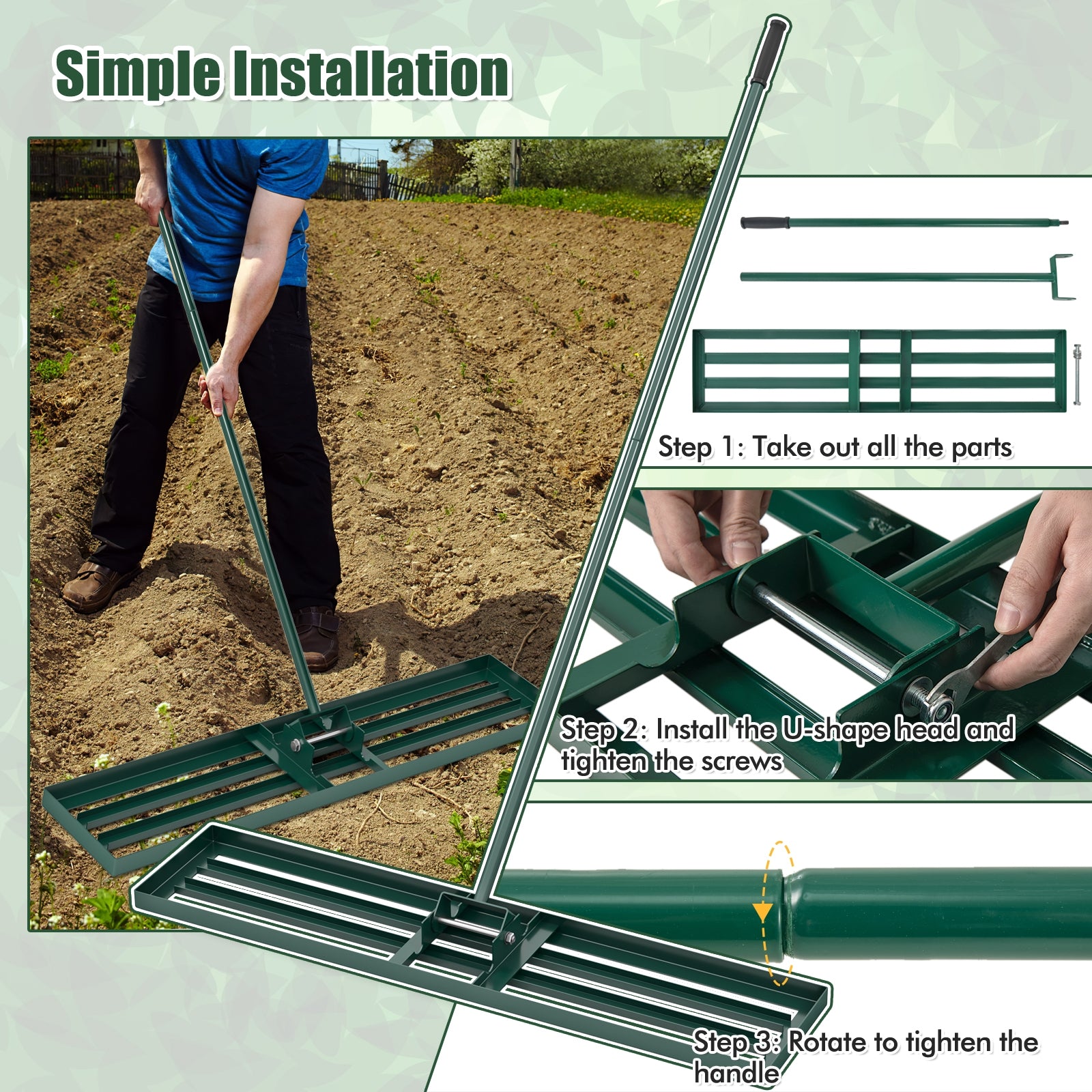 Lawn Leveling Rake, 46 x 10 Inch, Heavy Duty, Green Lawn Care Tools at Gallery Canada