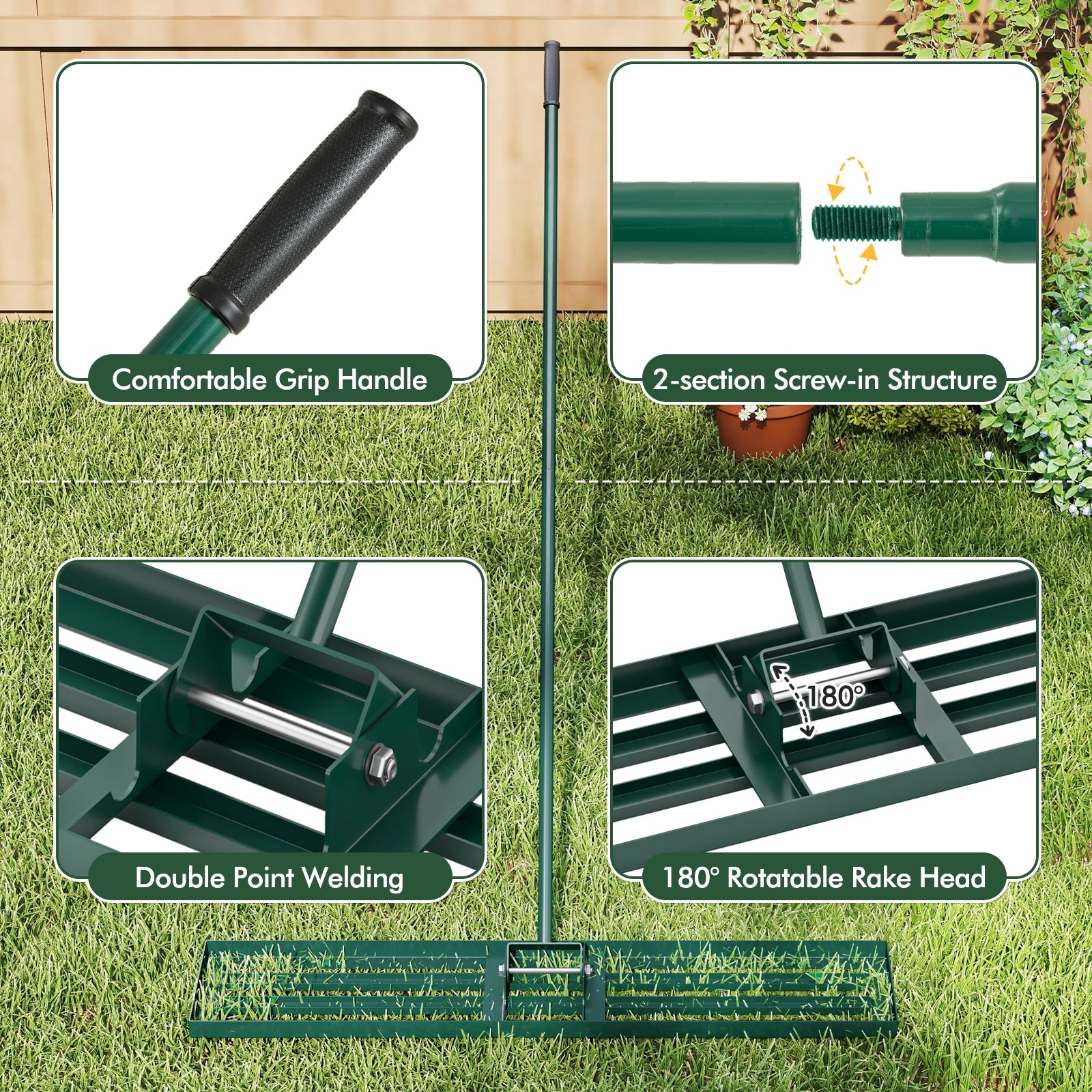Lawn Leveling Rake 46 x 10 Inch Heavy Duty Lawn Level Tool for Soil, Green Lawn Care Tools at Gallery Canada