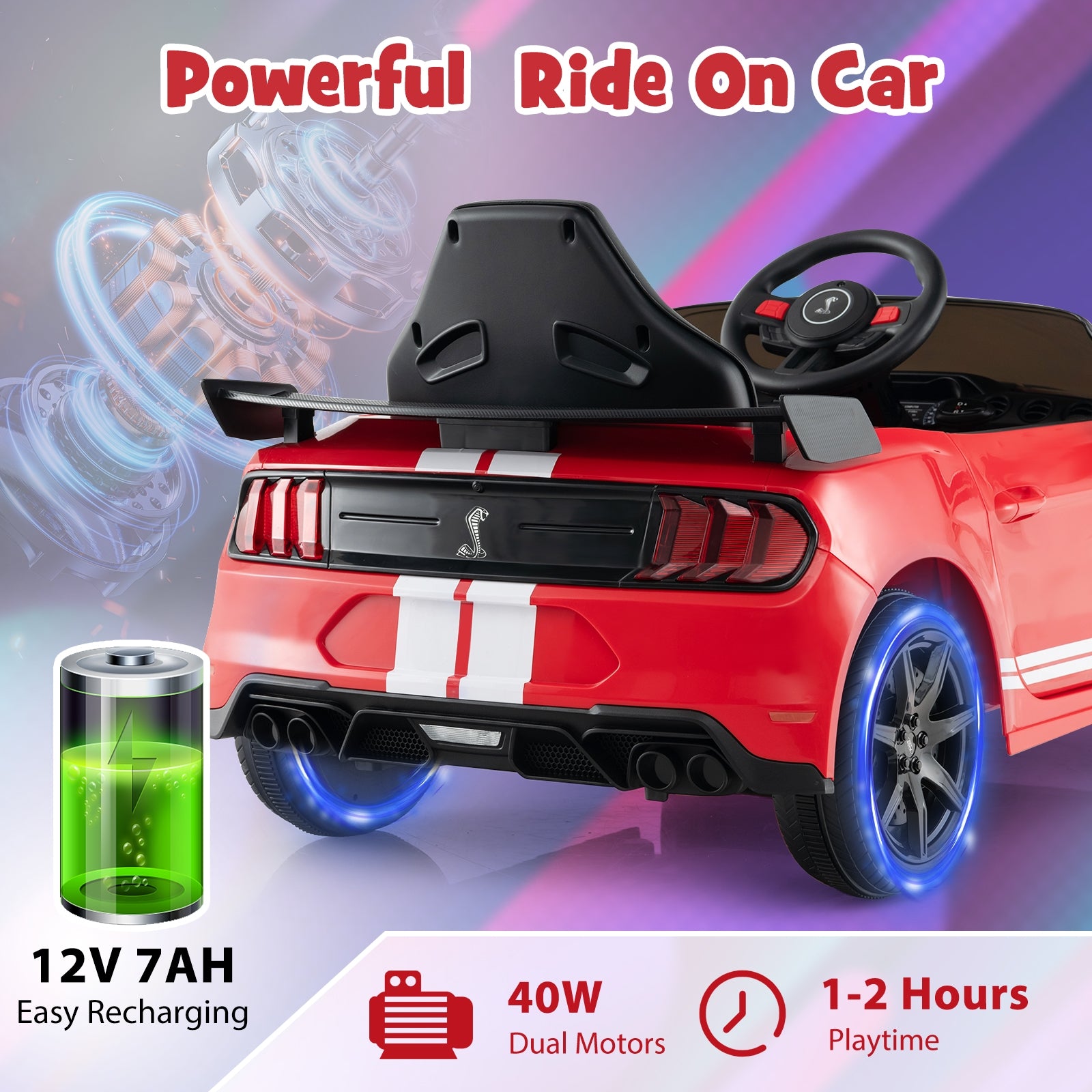 12V Licensed Ford Mustang Shelby GT500 Kids Ride on Car with Remote Control for Kids Aged 3-8, Red Powered Ride On Toys at Gallery Canada