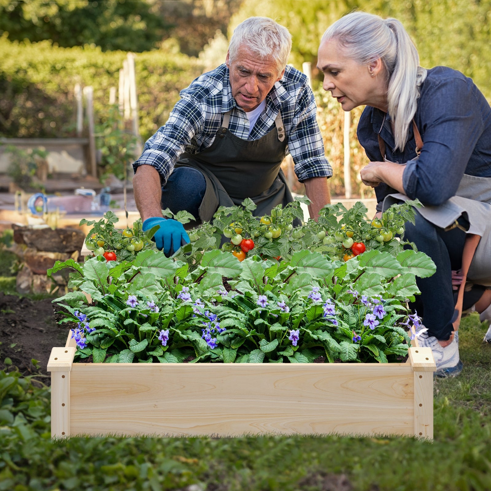 Raised Garden Bed Fir Wood Wooden Square Wood Planter Box for Garden, Natural Raised Garden Beds at Gallery Canada