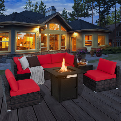 7 Pieces Patio Furniture Set with 28 Inches 50000 BTU Propane Gas Fire Pit Table, Red Patio Furniture Sets at Gallery Canada