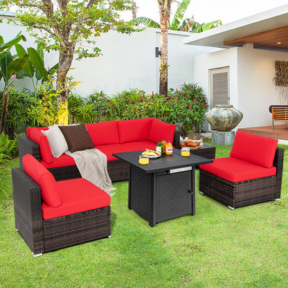 7-Piece Patio Set, 28 Inches 50000 BTU Propane Fire Pit Table, Red Patio Furniture Sets at Gallery Canada