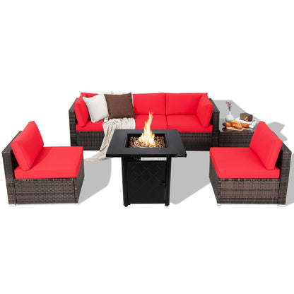 7-Piece Patio Set, 28 Inches 50000 BTU Propane Fire Pit Table, Red Patio Furniture Sets Red at Gallery Canada