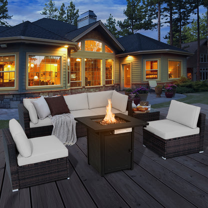 7-Piece Patio Set, 28 Inches 50000 BTU Gas Fire Pit Table, White Patio Furniture Sets at Gallery Canada