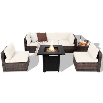 7 Pieces Patio Furniture Set with 28 Inches 50000 BTU Propane Gas Fire Pit Table, White Patio Furniture Sets White at Gallery Canada