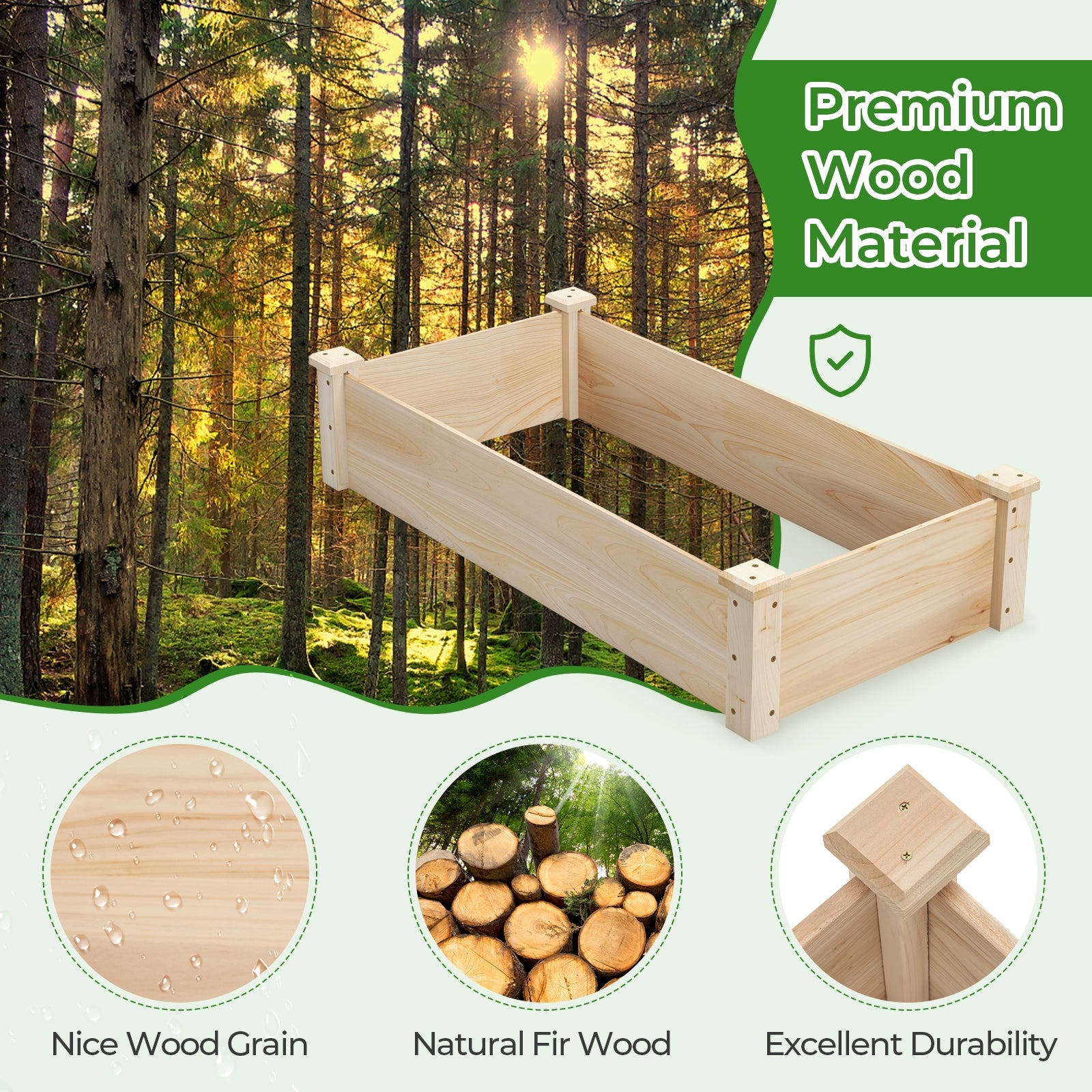 Raised Garden Bed Fir Wood Wooden Square Wood Planter Box for Garden, Natural Raised Garden Beds at Gallery Canada