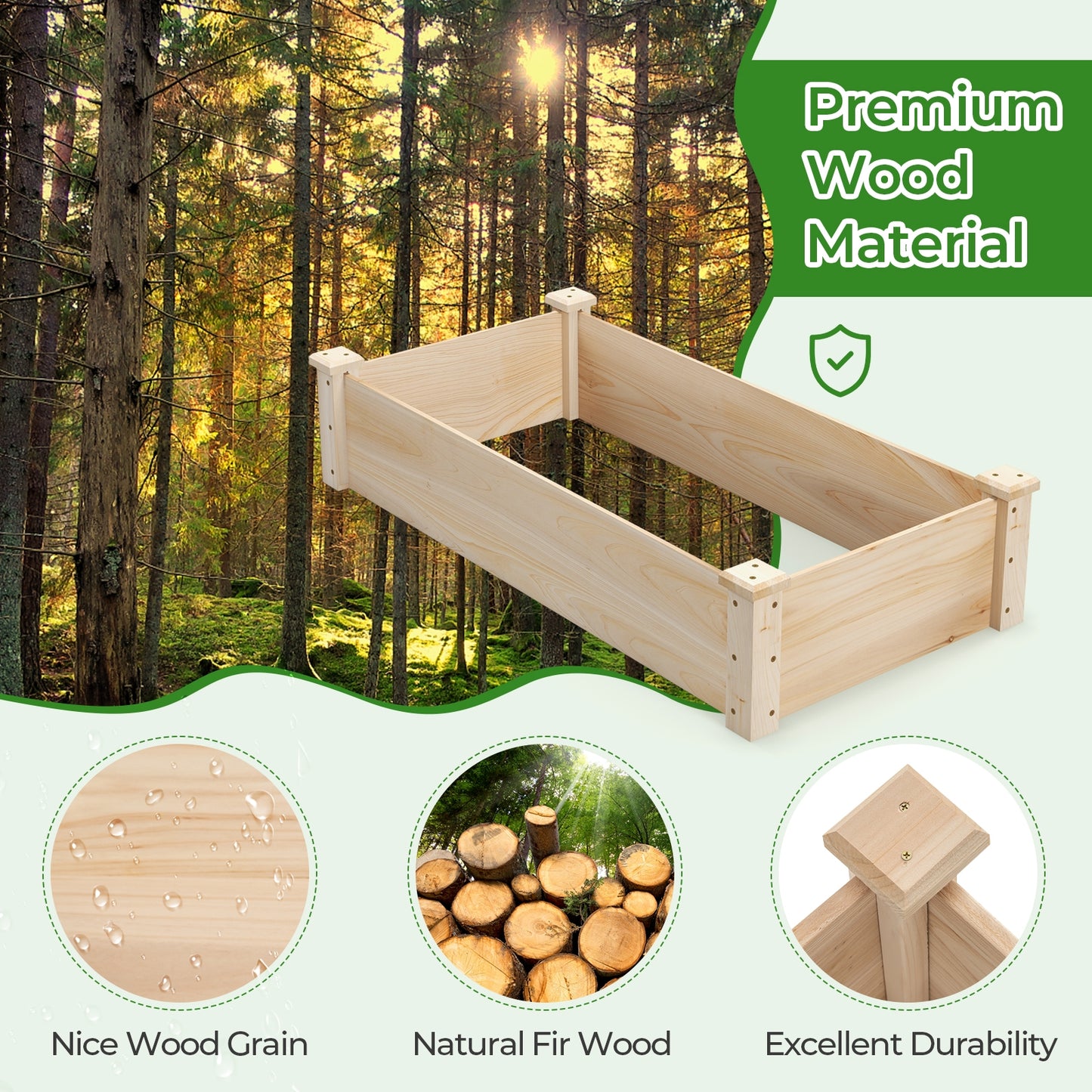 Raised Garden Bed Fir Wood Wooden Square Wood Planter Box for Garden, Natural Raised Garden Beds at Gallery Canada