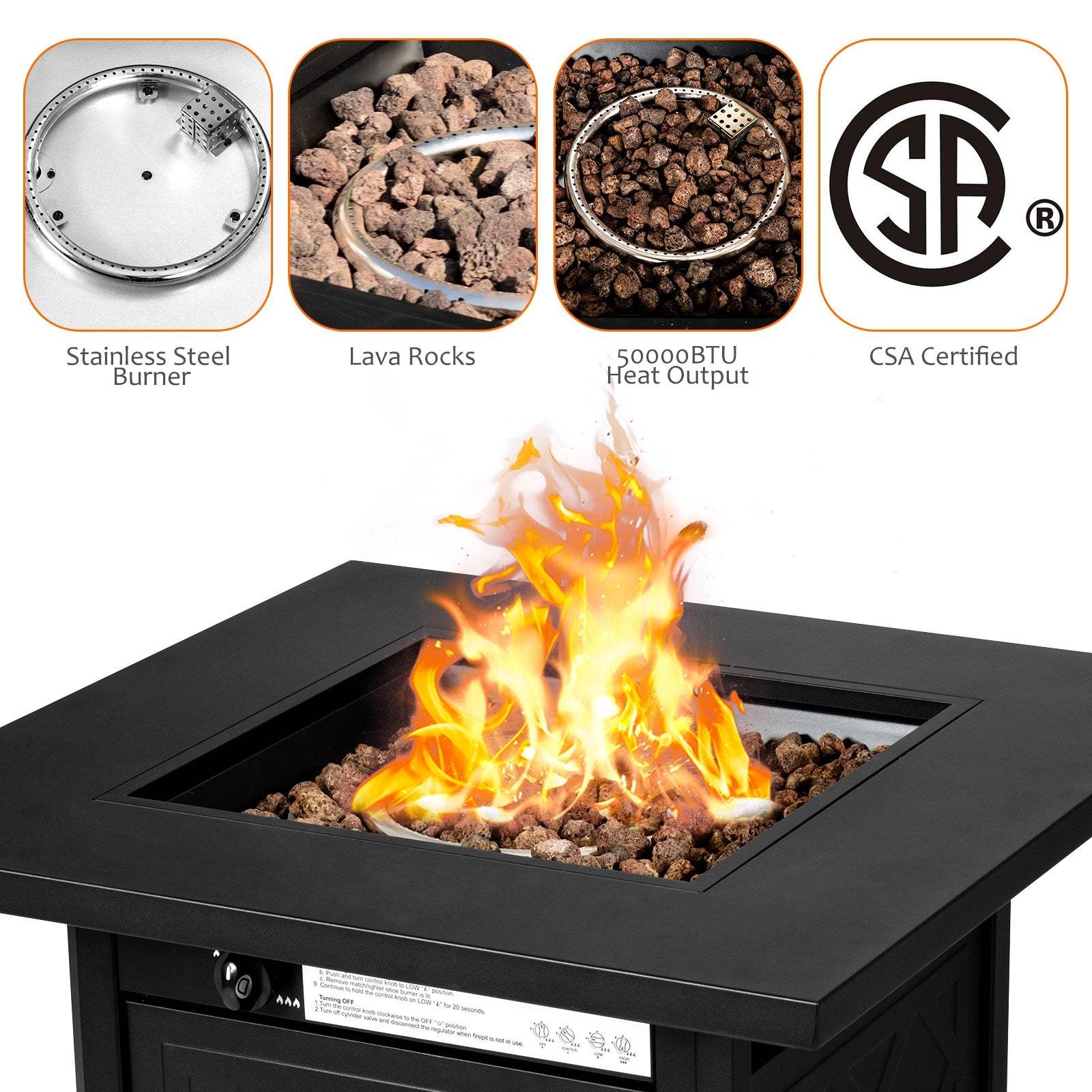 7-Piece Patio Set, 28 Inches 50000 BTU Gas Fire Pit Table, White Patio Furniture Sets at Gallery Canada