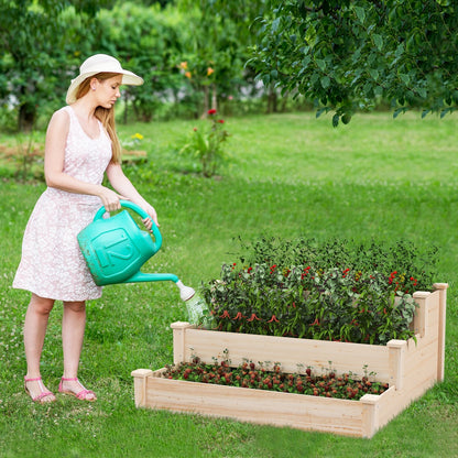 3-Tier Wooden Raised Garden Bed for Backyard Patio Gardening, Natural