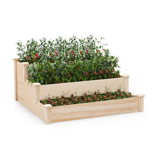 3-Tier Wooden Raised Garden Bed for Backyard Patio Gardening, Natural - Gallery Canada