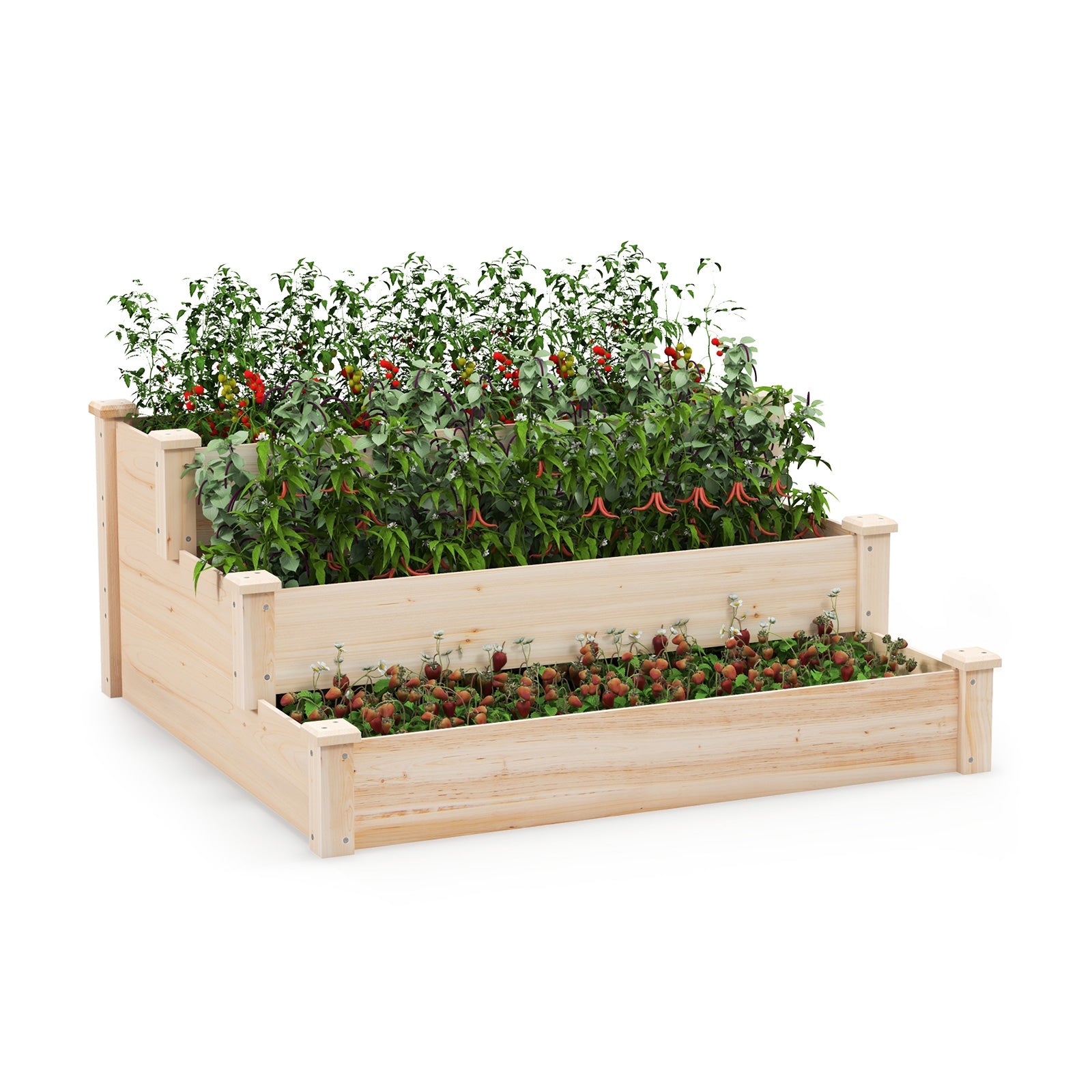 3-Tier Wooden Raised Garden Bed for Backyard Patio Gardening, Natural Raised Garden Beds Natural at Gallery Canada