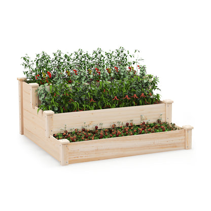3-Tier Wooden Raised Garden Bed for Backyard Patio Gardening, Natural Raised Garden Beds Natural at Gallery Canada
