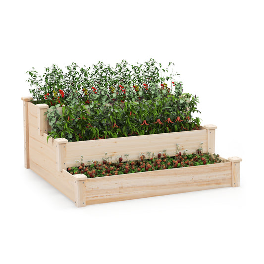 3-Tier Wooden Raised Garden Bed for Backyard Patio Gardening, Natural Raised Garden Beds Natural at Gallery Canada