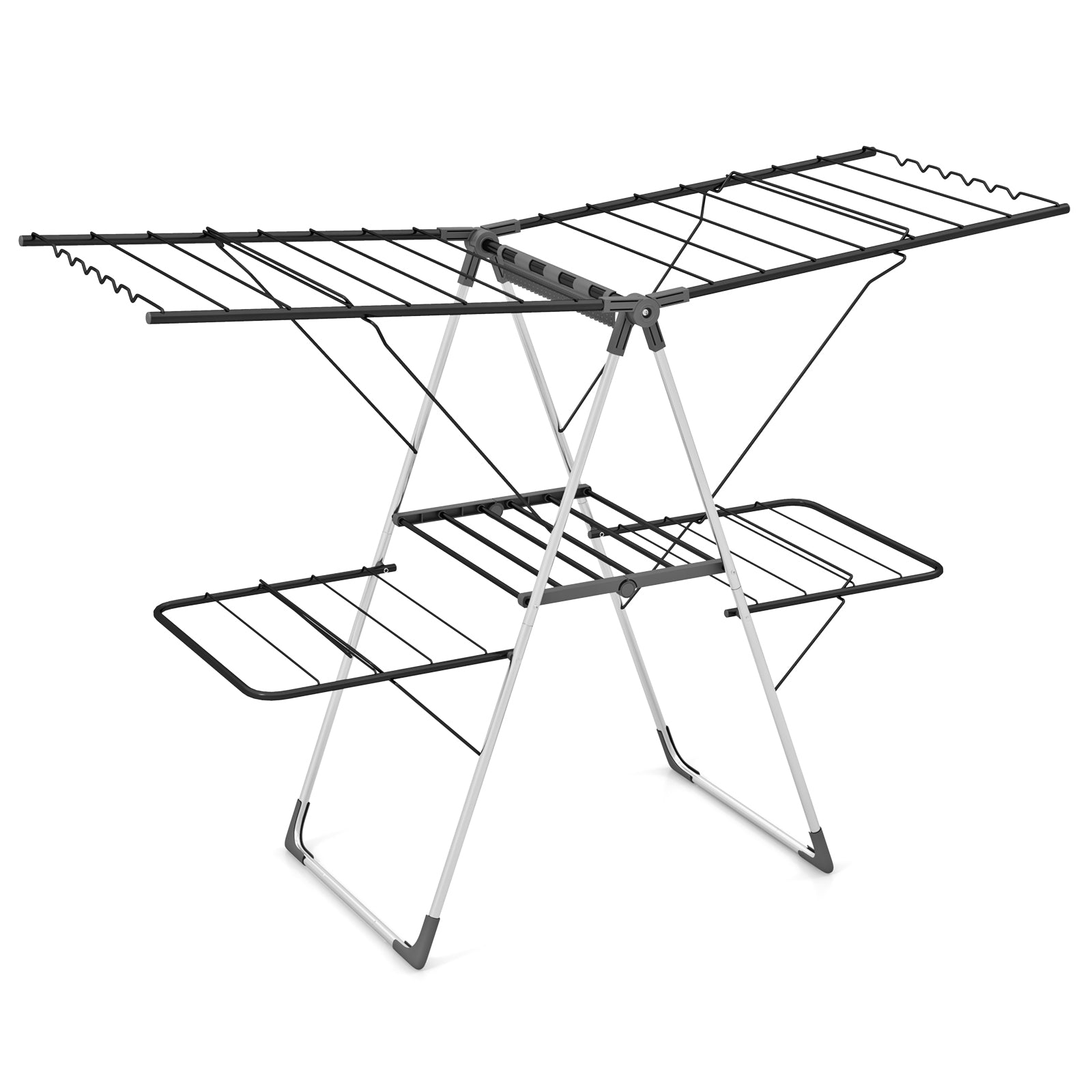 2-Tier Clothes Drying Rack with 33 Drying Rails and Height Adjustable Gullwings, Silver Drying Racks Silver at Gallery Canada