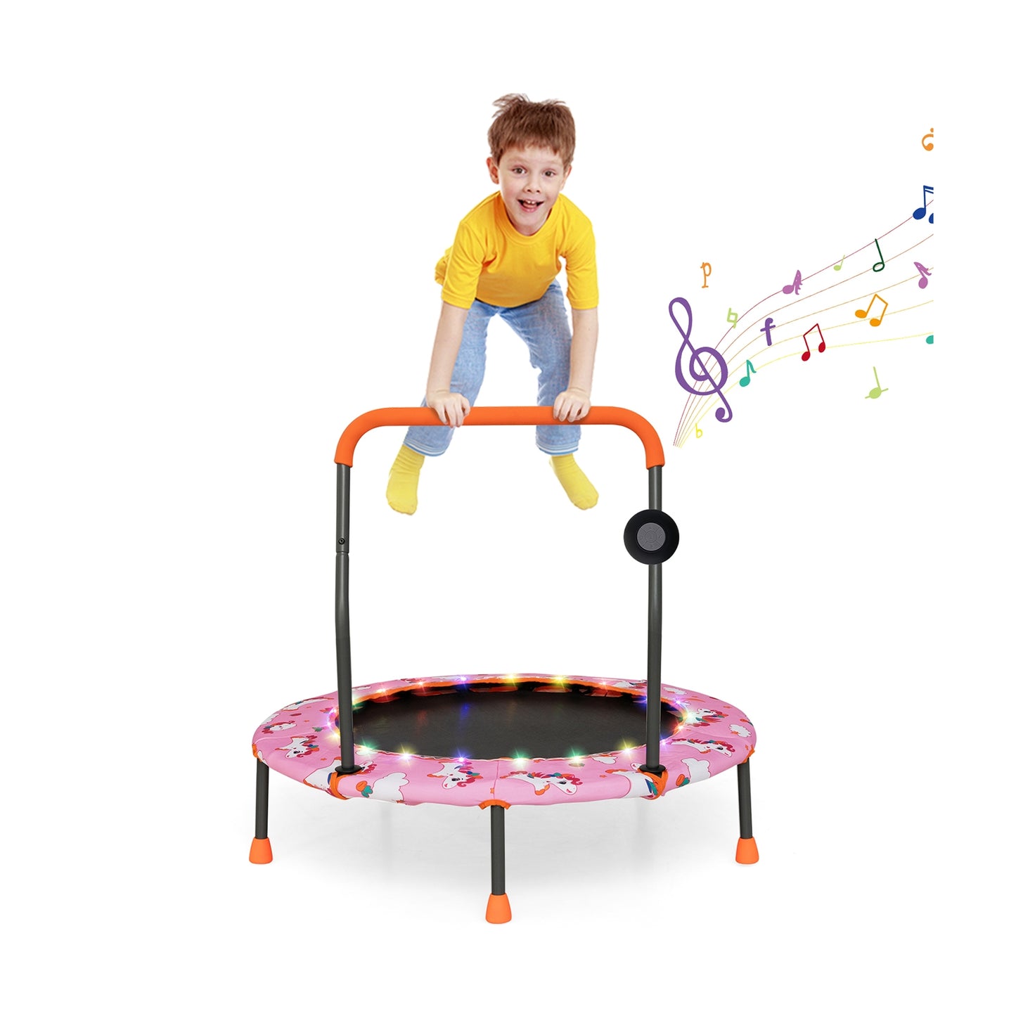 36 Inch Mini Trampoline with Colorful LED Lights and Bluetooth Speaker, Pink Trampolines at Gallery Canada