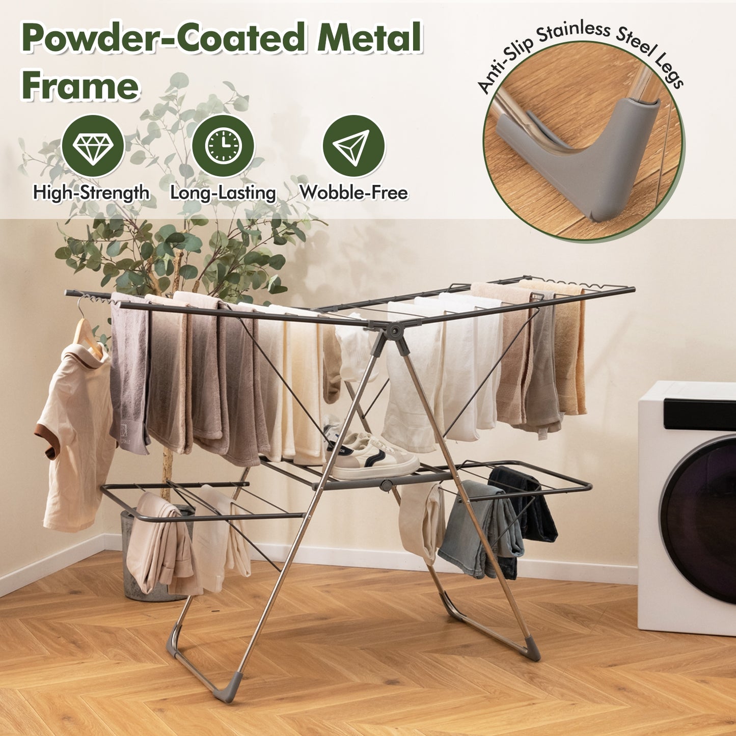 2-Tier Clothes Drying Rack, 33 Rails, Height Adjustable Gullwings, Silver Drying Racks at Gallery Canada