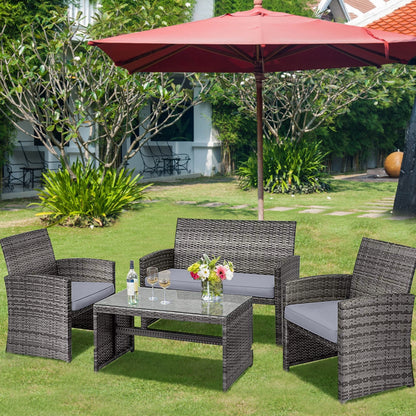 4 Pieces Patio Rattan Furniture Set with Glass Table and Loveseat, Gray Patio Conversation Sets at Gallery Canada