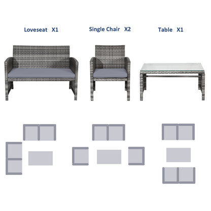 4 Pieces Patio Rattan Furniture Set with Glass Table and Loveseat, Gray Patio Conversation Sets at Gallery Canada
