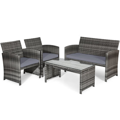 4 Pieces Patio Rattan Furniture Set with Glass Table and Loveseat, Gray Patio Conversation Sets at Gallery Canada