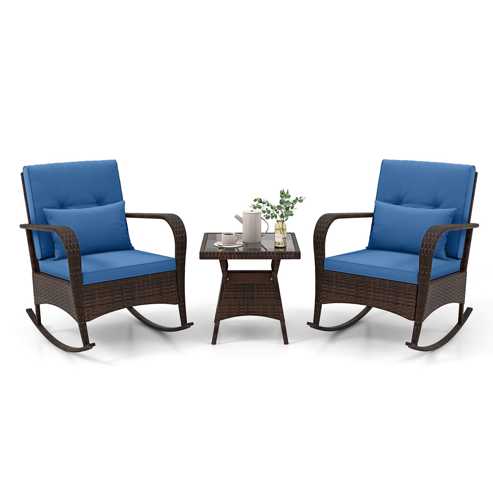 Outdoor Rocking Set, 3 Pieces, Tempered Glass Coffee Table, Navy Patio Conversation Sets at Gallery Canada