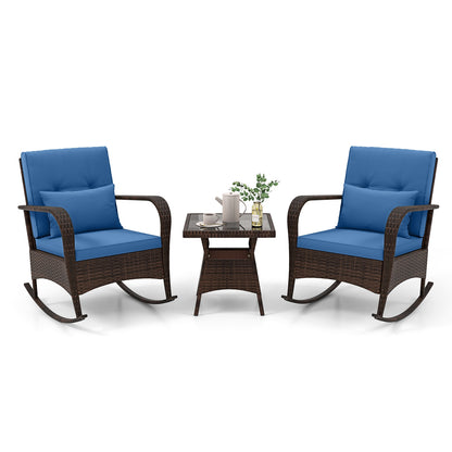 Outdoor Rocking Set, 3 Pieces, Tempered Glass Coffee Table, Navy Patio Conversation Sets Navy at Gallery Canada