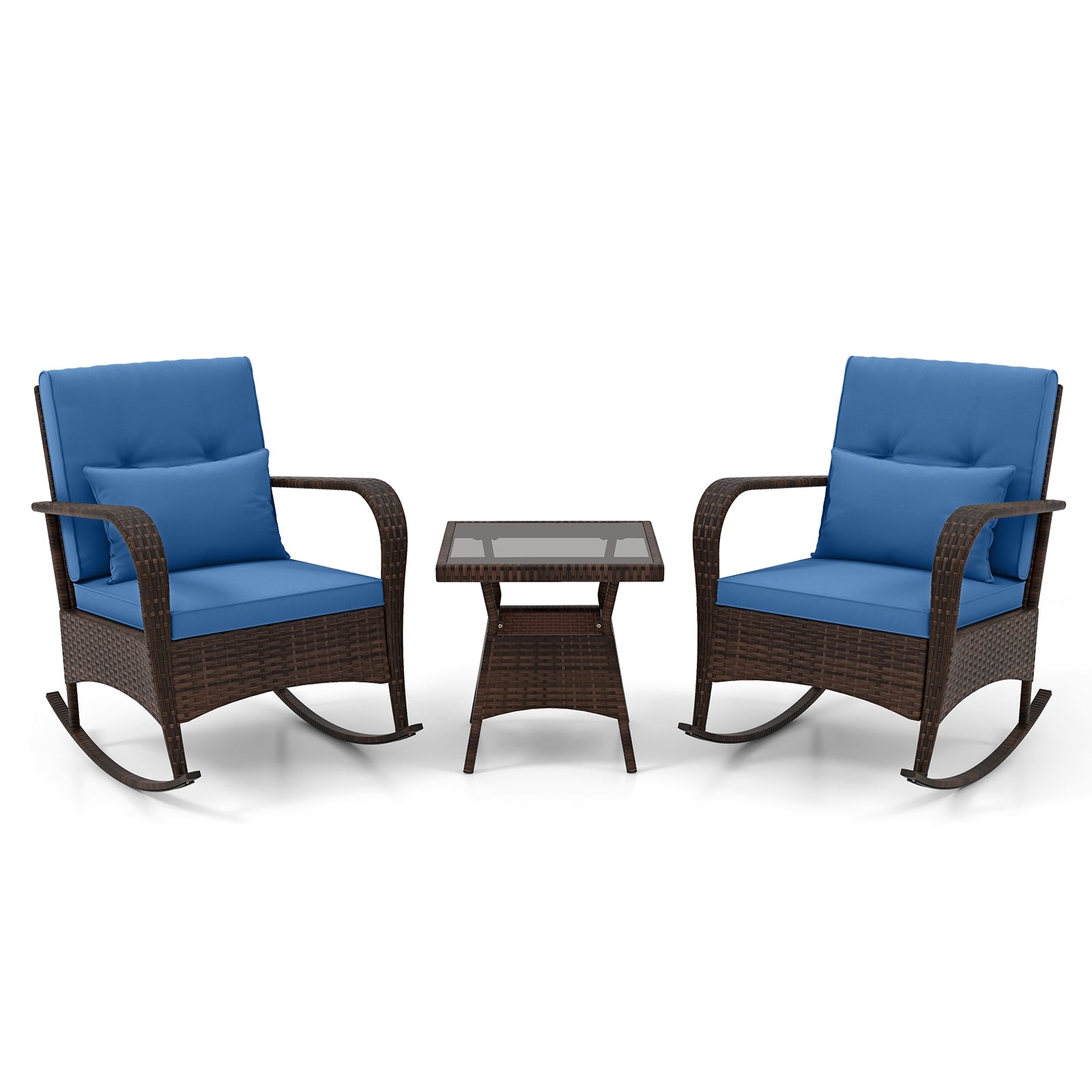 Outdoor Rocking Set, 3 Pieces, Tempered Glass Coffee Table, Navy Patio Conversation Sets at Gallery Canada
