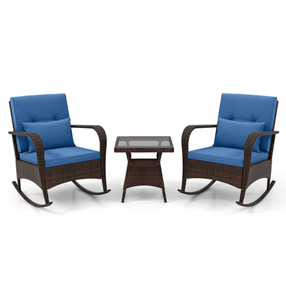 Outdoor Rocking Set, 3 Pieces, Tempered Glass Coffee Table, Navy Patio Conversation Sets at Gallery Canada