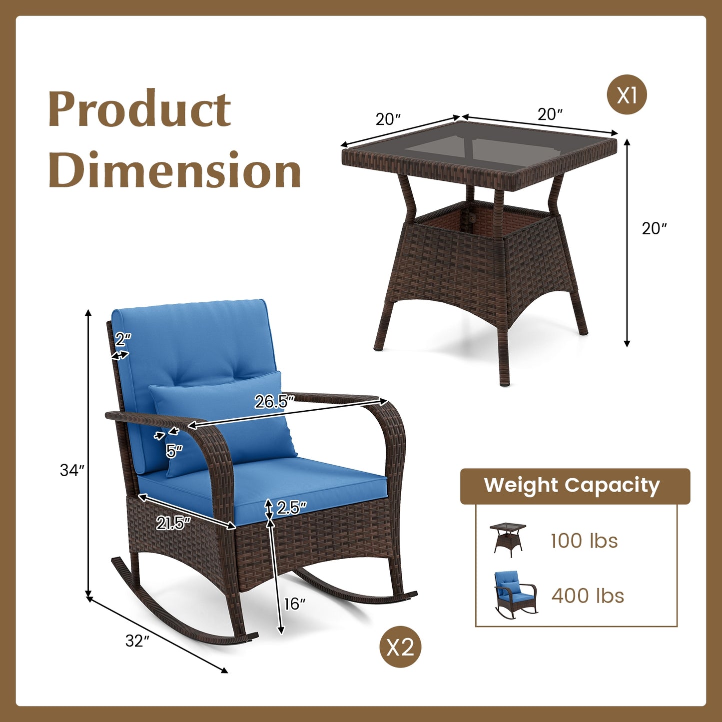 Outdoor Rocking Set, 3 Pieces, Tempered Glass Coffee Table, Navy Patio Conversation Sets at Gallery Canada