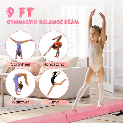 9 FT Folding Gymnastics Balance Beam with Anti-slip Base and Pine Wood Frame, Pink Yoga & Gym Mats at Gallery Canada