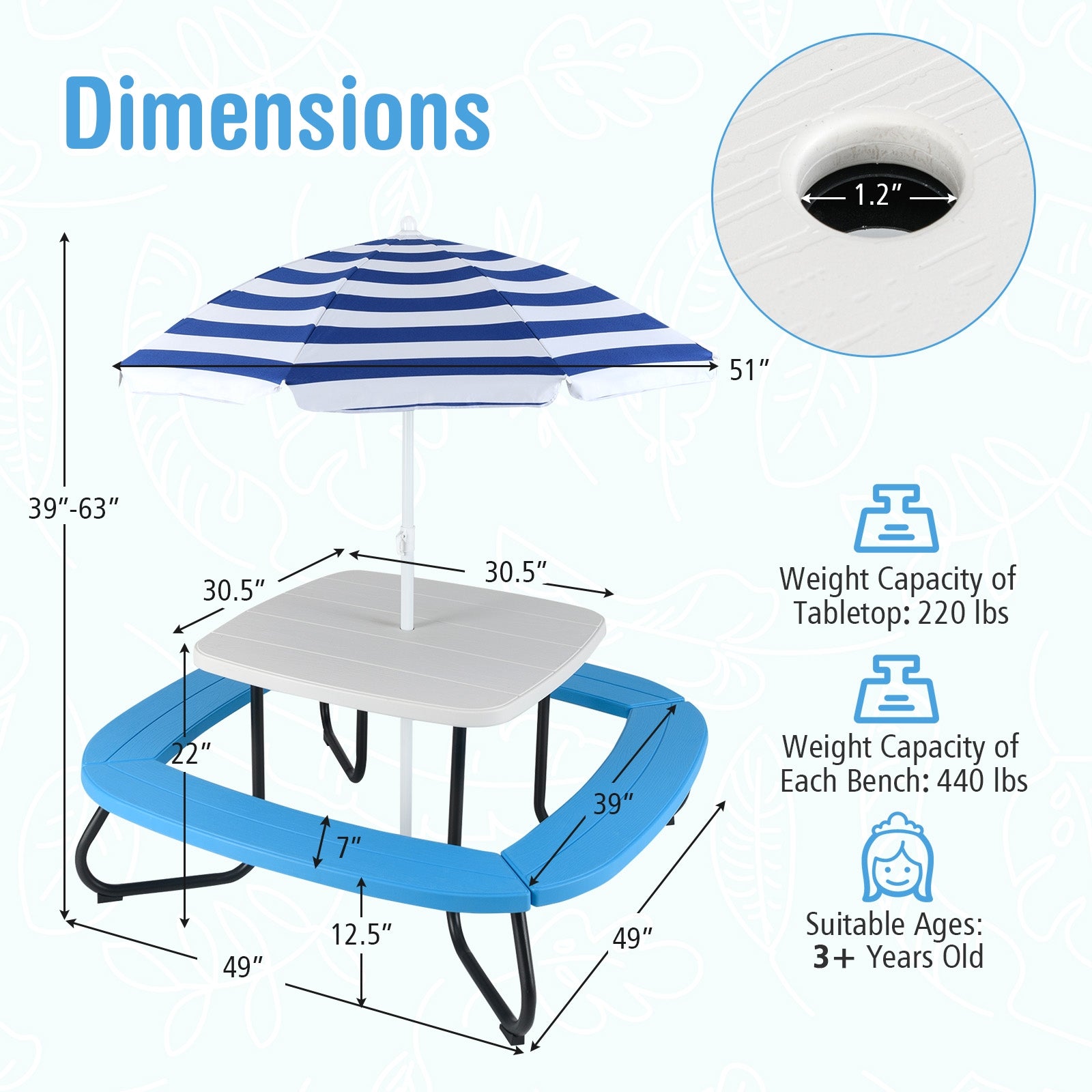 Toddler Outdoor Activity Table with Adjustable and Collapsible Umbrella, White Kids Chairs & Seating at Gallery Canada
