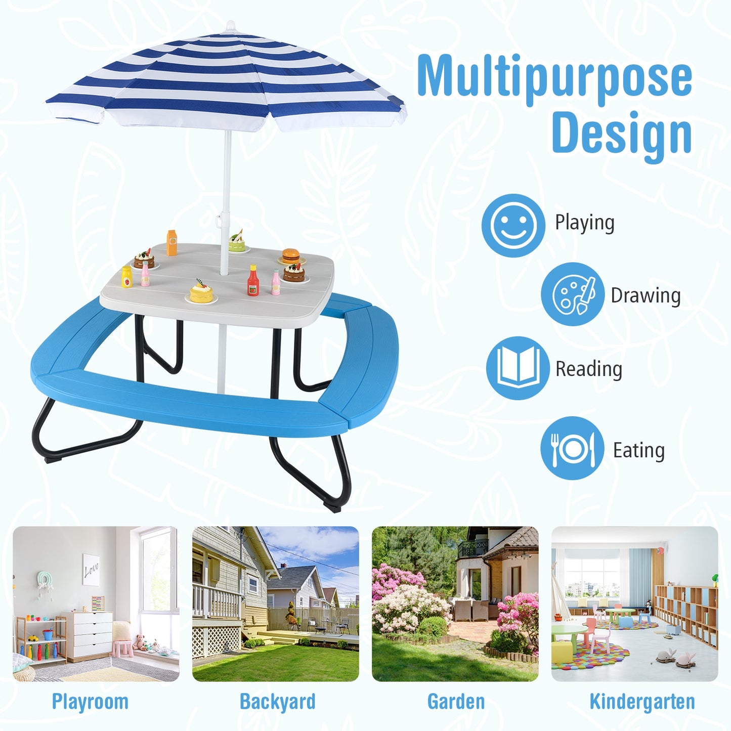 Toddler Outdoor Activity Table with Adjustable and Collapsible Umbrella, White Kids Chairs & Seating at Gallery Canada