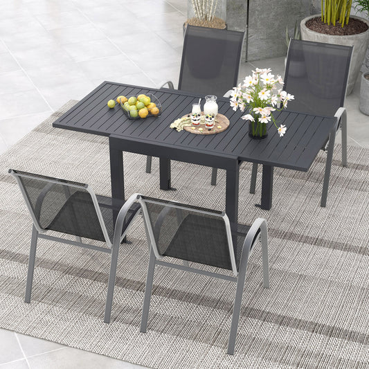 Outdoor Dining Table Set with Extendable Aluminum Table and 4 Stackable Chairs Patio Dining Sets Dark Gray, Black, Gray at Gallery Canada