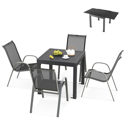 Extendable Aluminum Outdoor Dining Table Set With 4 Stackable Chairs Patio Dining Sets Options at Gallery Canada