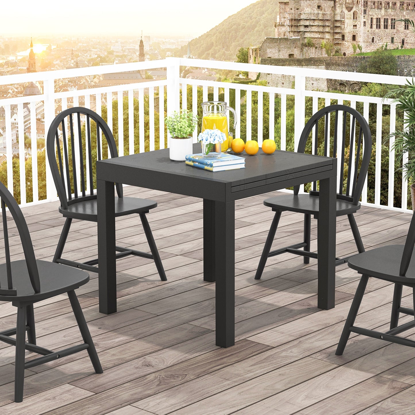 31.5 inches-63 inches Adjustable Patio Expandable Dining Table for 4-6 Person, Gray Dining Tables at Gallery Canada