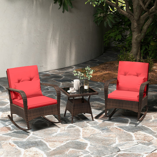 Outdoor Rocking Set, 3 Pieces, Tempered Glass Coffee Table, Red Patio Conversation Sets Red at Gallery Canada